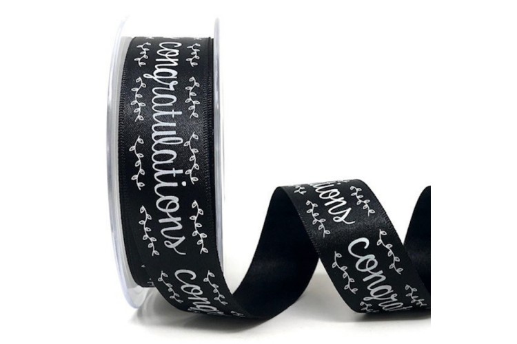 Ribbon Congratulations Black 25mm (14758-8)