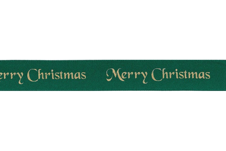 Ribbon Green Merry Christmas 25mm