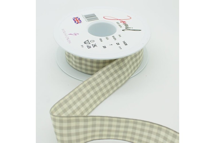 Ribbon Grey Gingham 25mm (1438-7)