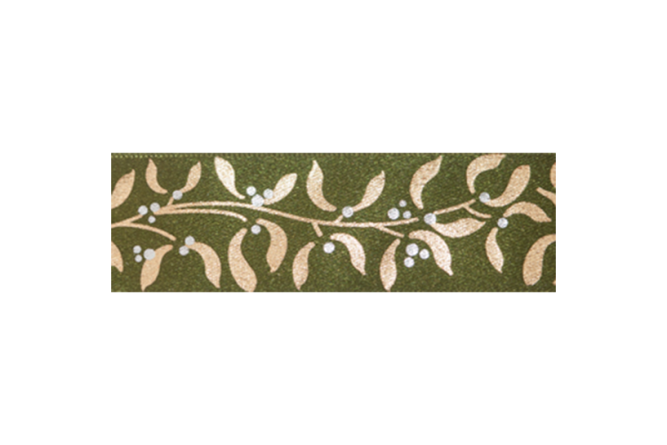 Ribbon Mistletoe Wishes 25mm Green & Gold