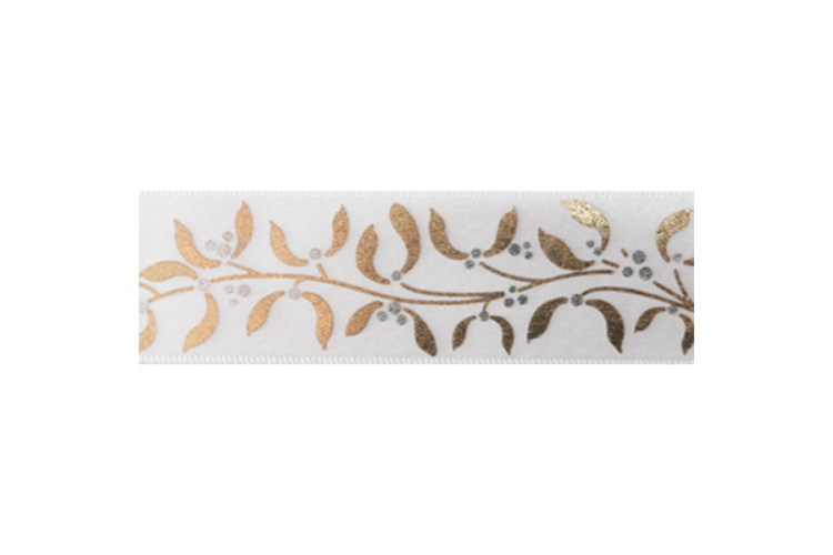 Ribbon Mistletoe Wishes 25mm White & Gold