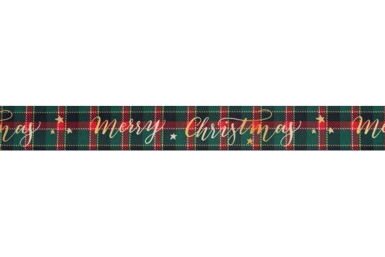 Ribbon Red & Green Tartan Merry Christmas 38mm 