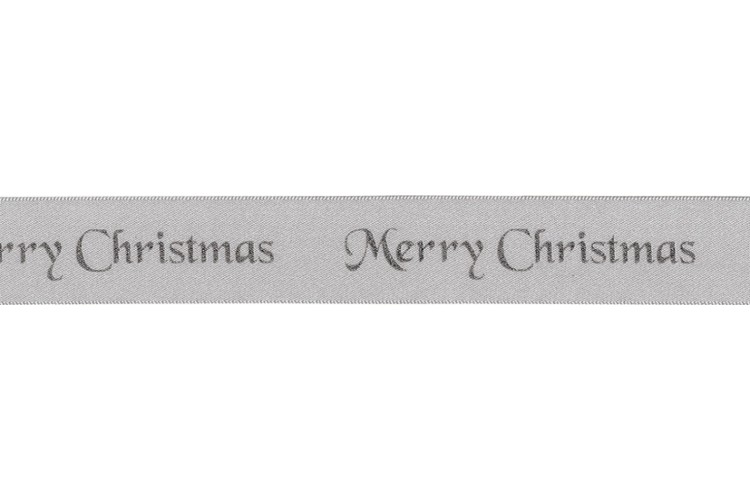 Ribbon Silver Merry Christmas 25mm