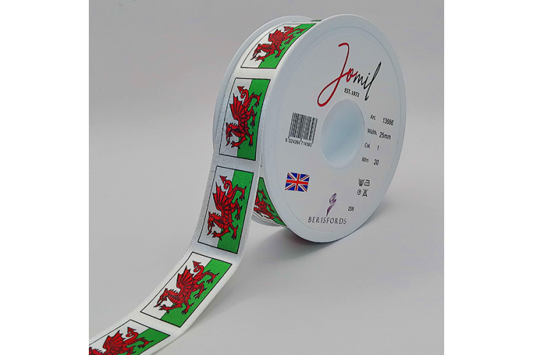 Ribbon Welsh Dragon Flag 25mm