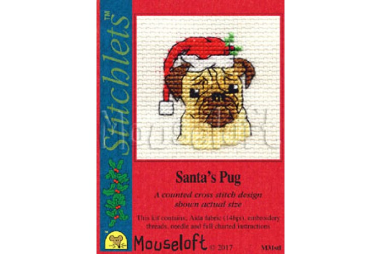 Santa's Pug Christmas Card Stitch Kit