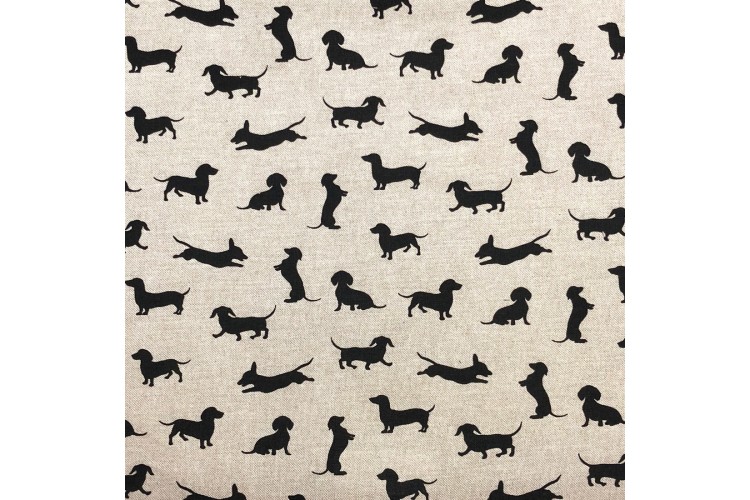 Sausage Dogs Black Linen 1.1m Remnant