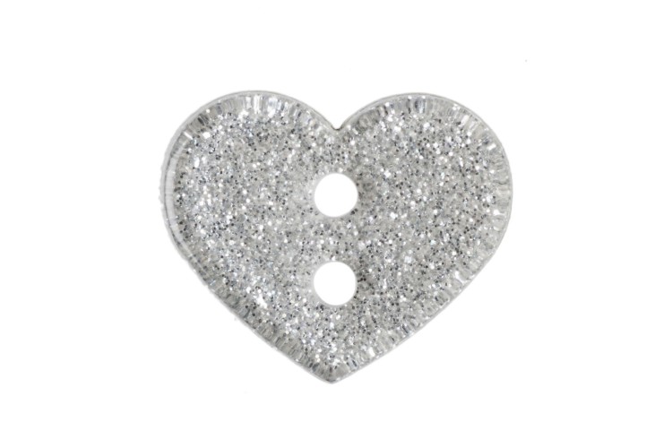 Silver Glitter Heart Button 13mm