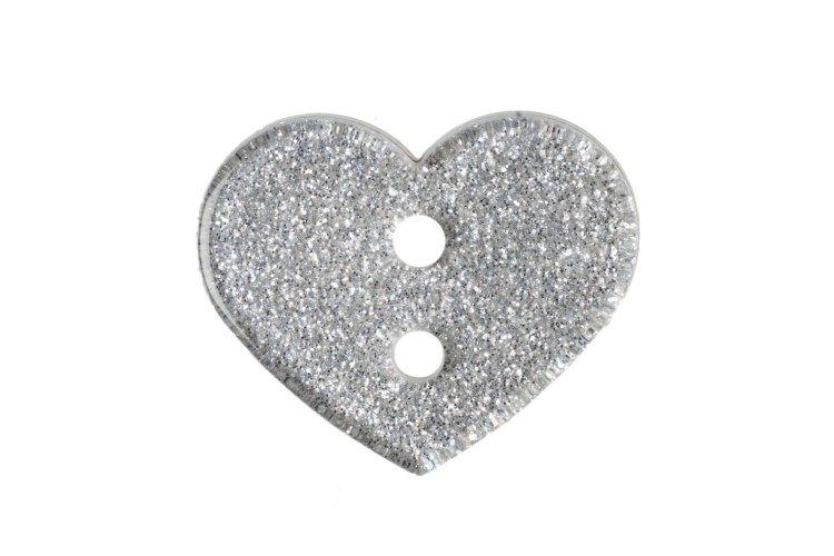 Silver Glitter Heart Button 18mm