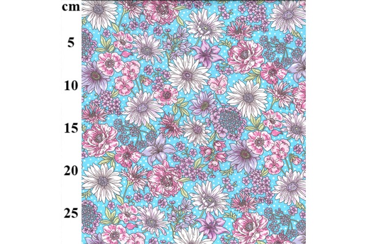 Sketchy Sky Blue & Pink Blooms Cotton Poplin