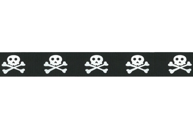 Skull & Bones Ribbon 15mm Black & White