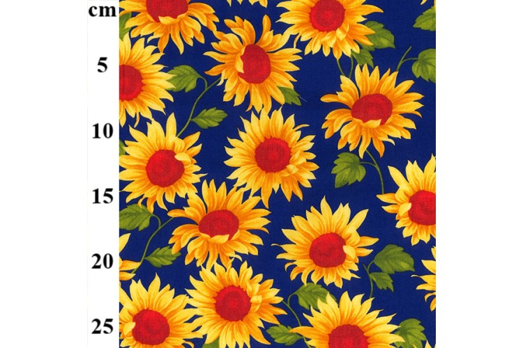 Sunflowers on Royal Blue Cotton Poplin