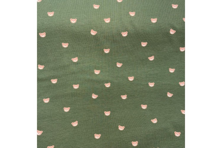 Teddy Bears Olive Green Cotton Jersey