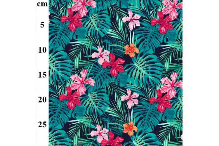 Tropical Floral Navy/Fuchsia Cotton Poplin