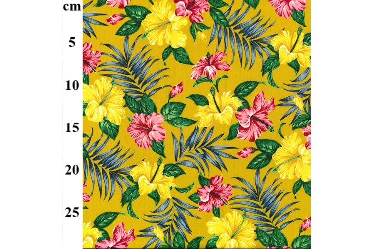 Tropical Floral Yellow Cotton Poplin