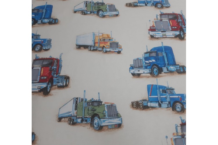 Trucks on Cream Cotton