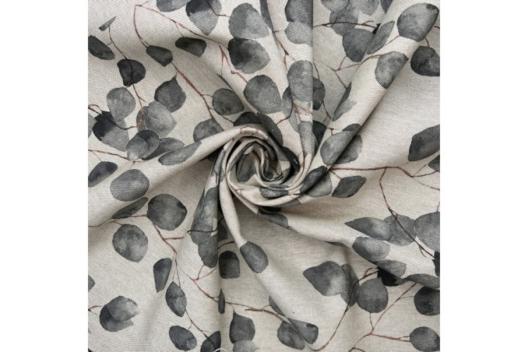 Watercolour Leaves Grey Linen