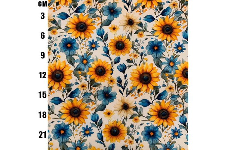 White Sunflowers Cotton Poplin