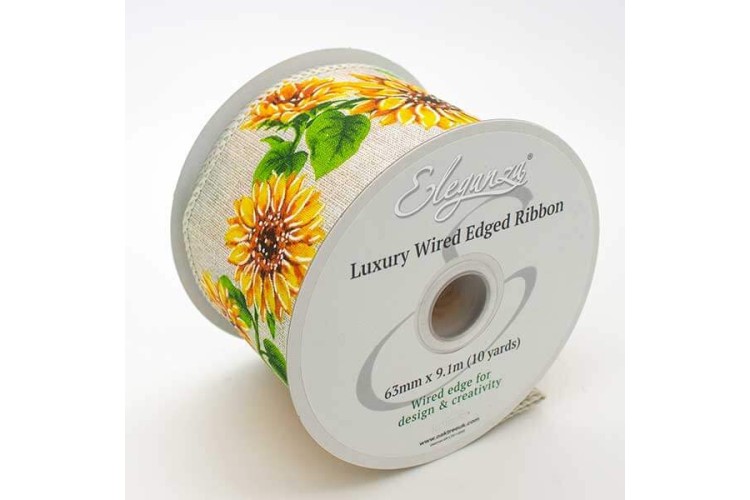 Wired Edge Sunflower Natural Ribbon 63mm