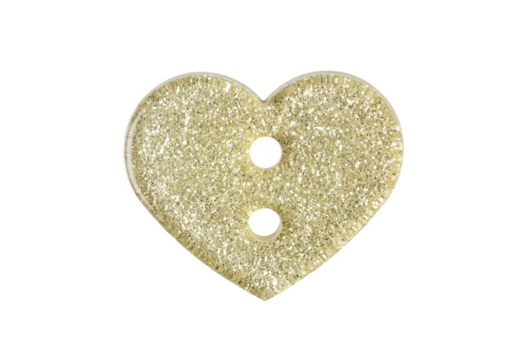 Yellow Glitter Heart Button 18mm